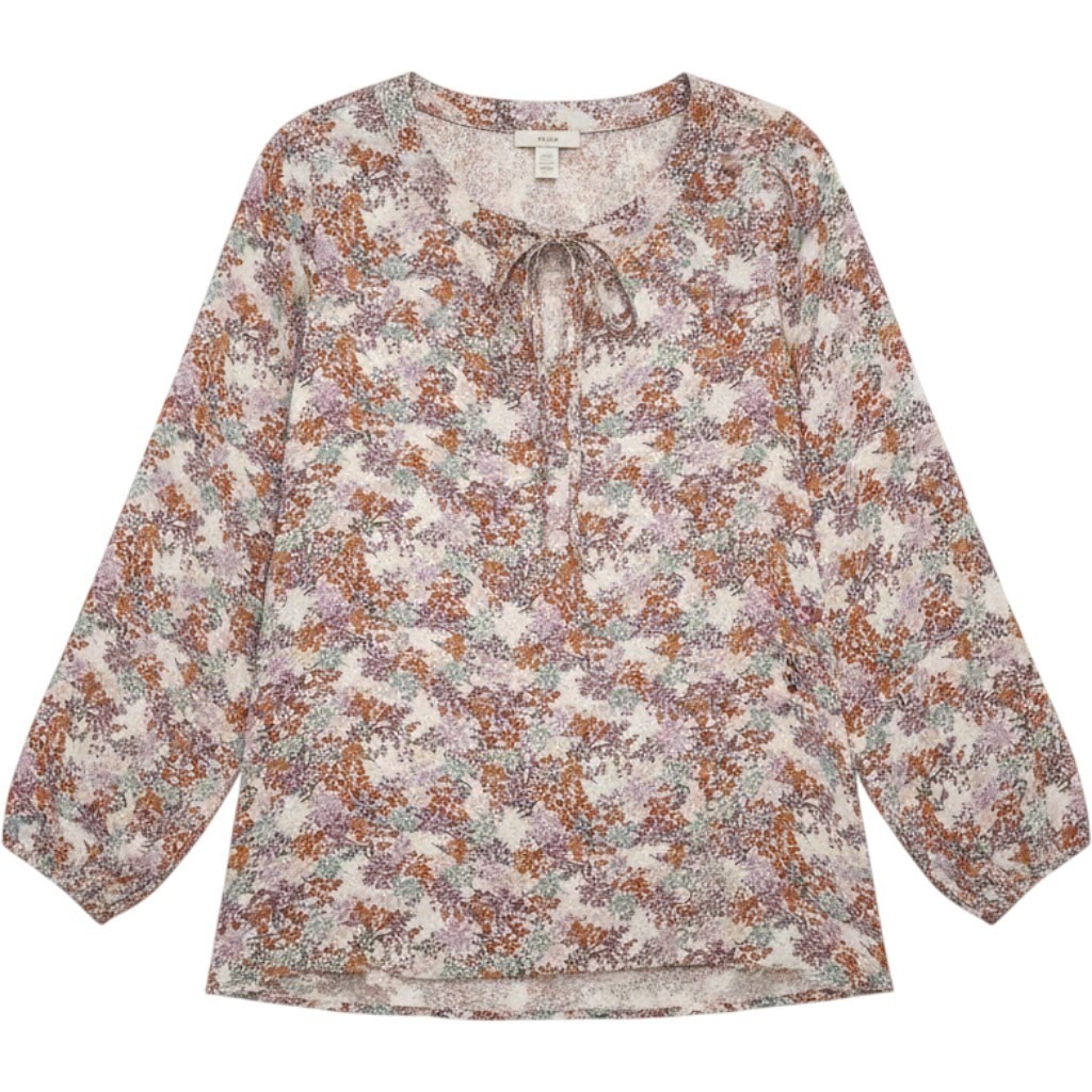 Loft Floral Blouse Women Large Multicolor Long Sleeve Tie Neck Boho Career